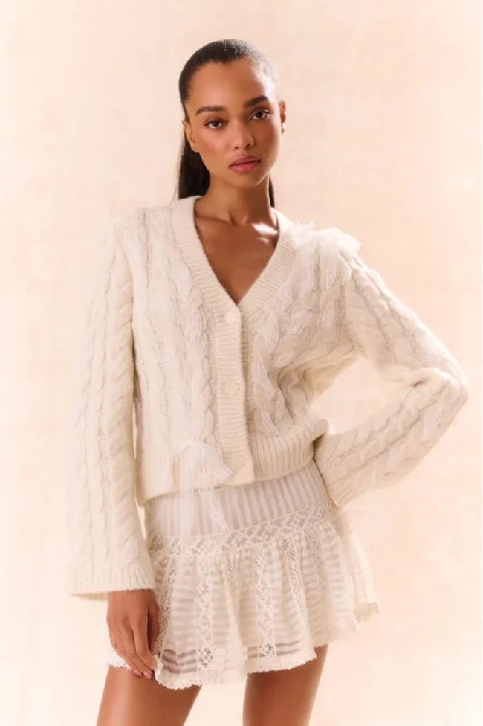 Love Shack Fancy - Louella Cardigan in Snow Wool Cardigan Cotton Cardigan Cashmere Cardigan