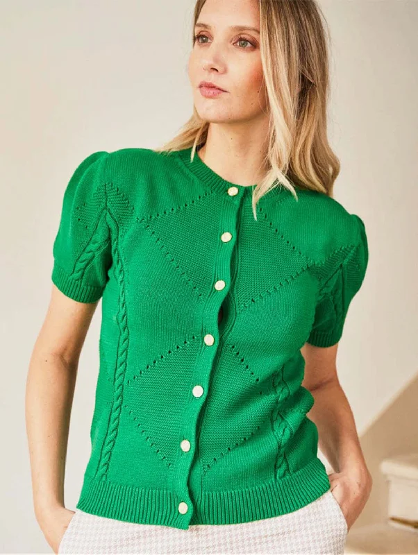 Lily Organic Cotton Knit Detail Cardigan | Emerald Handmade Hand-knitted Hand-woven