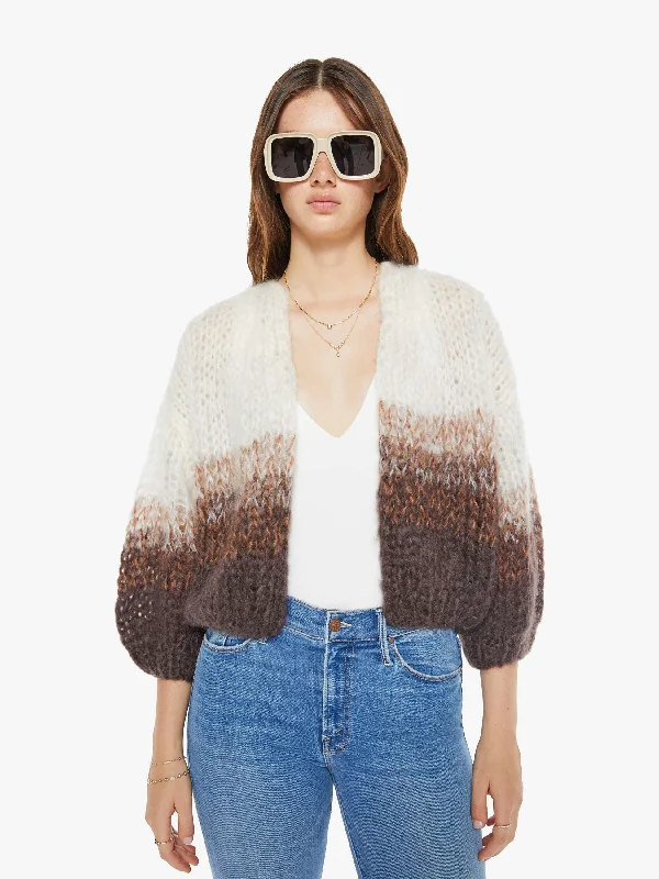 Maiami Mohair Bomber Cardigan - Brown Creme Stylish Fashionable Trendy