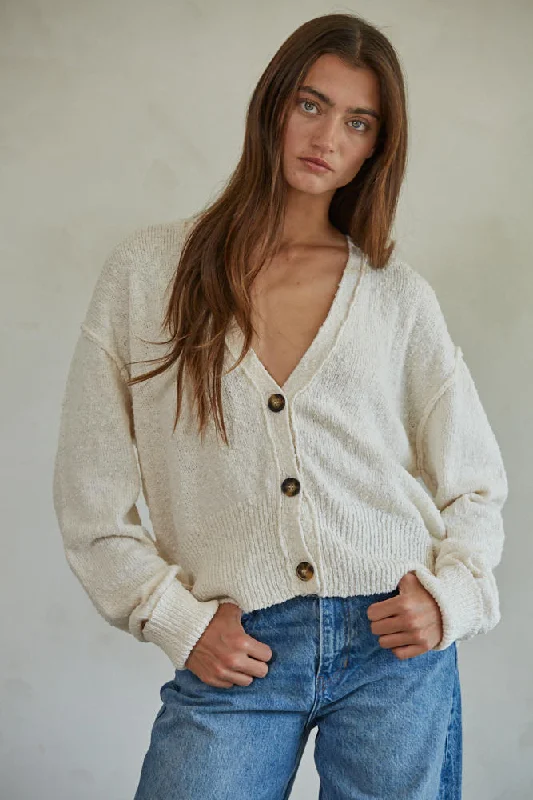 Macie Cardigan in Ivory Fitted Slim Tailored