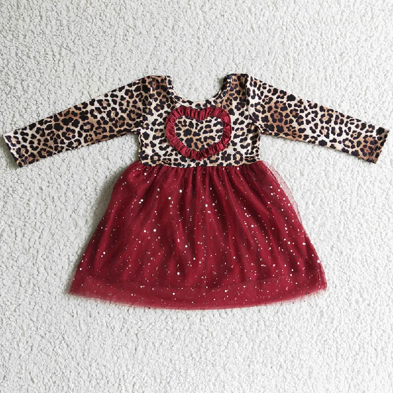 New Fashion Baby Girl Dress Love Leopard Print Boutique Girls Dress GLD0139 Tunics Chic fashionable