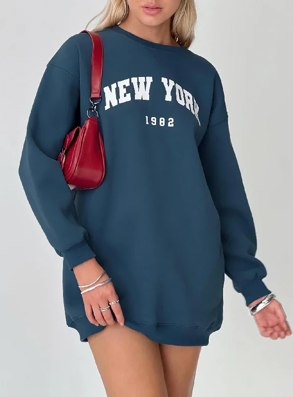 New York Minute Mini Sweatshirt Dress Navy Tunics Corduroy durable