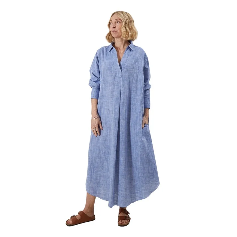 Nora Cotton-Linen Dress in Blue Tunics Office stylish