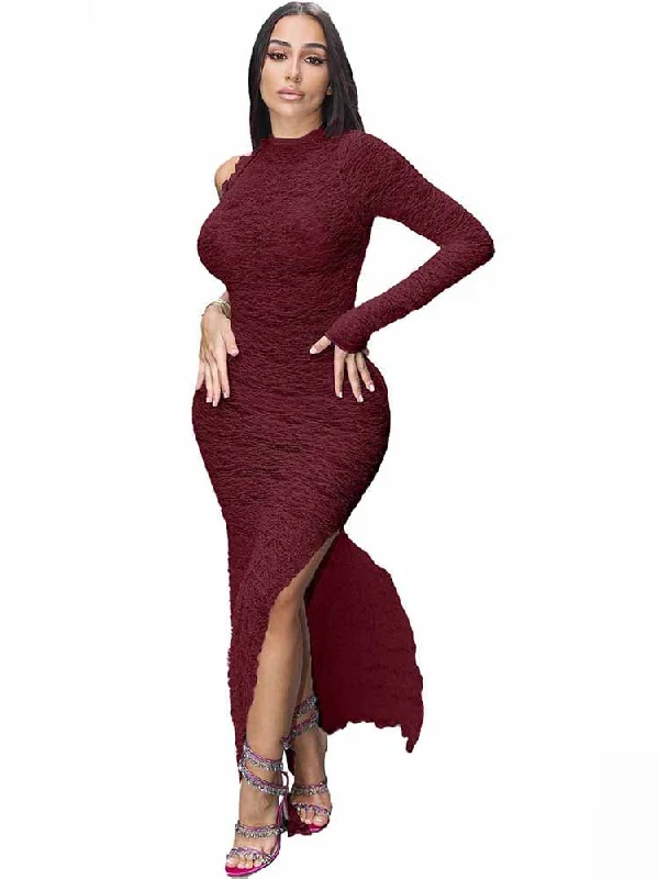 One Sleeve Lace Split Maxi Dresses Tunics Prom sequined