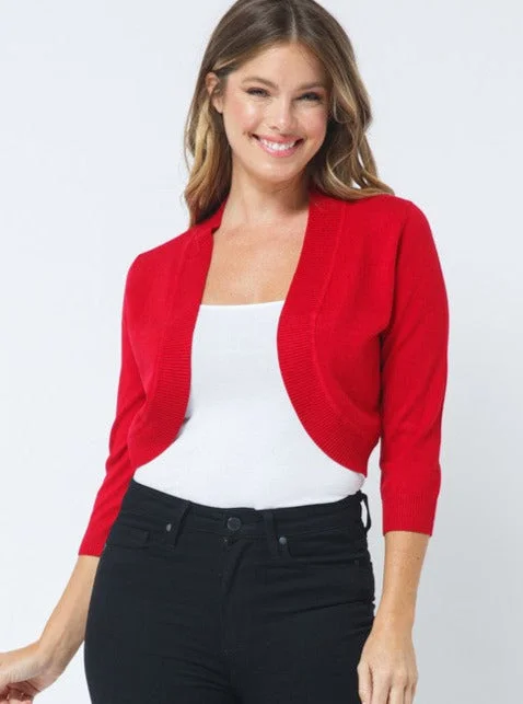 Open Cardigan in Red Spandex Rayon Corduroy