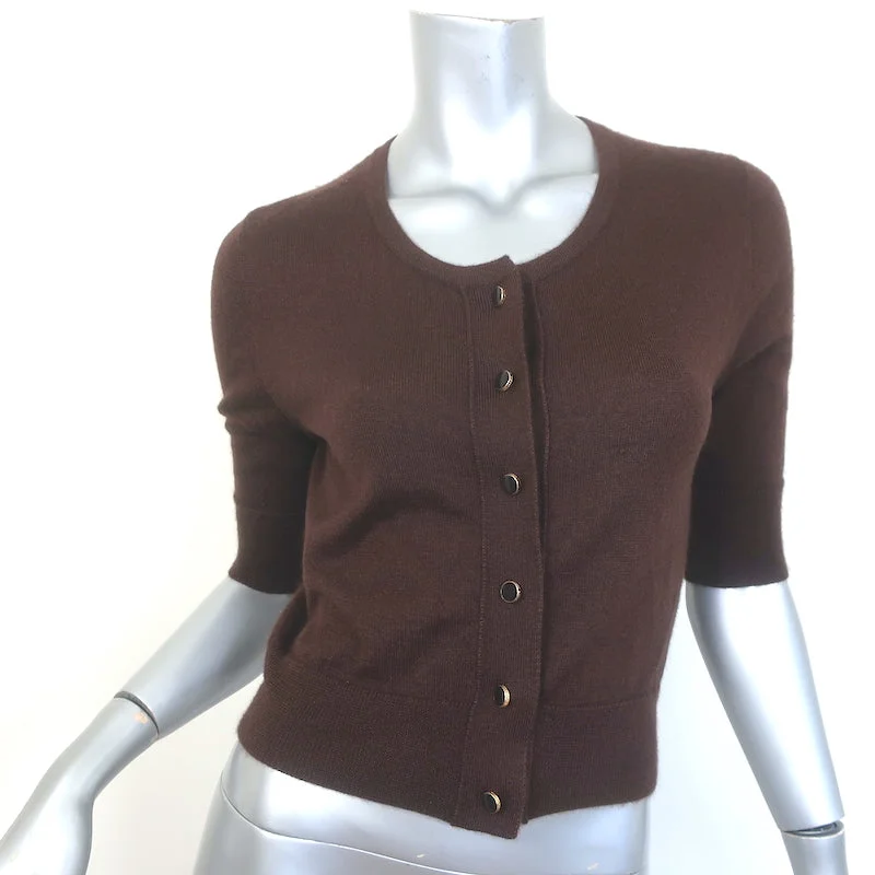 Oscar de la Renta Cropped Cardigan Dark Brown Cashmere-Silk Size Extra Small Rayon Fabric Velvet Fabric Corduroy Fabric