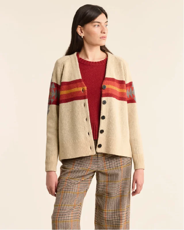 Oversized Graphic Cardigan<br>Vintage Tan Multi Welt Pockets Slit Pockets Flap Pockets