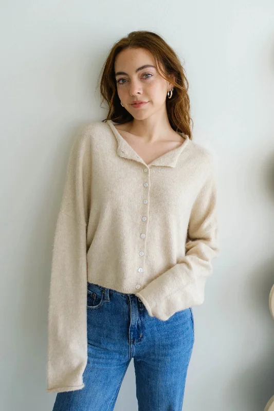 Piper Cardigan - Natural Front Pockets Side Pockets Patch Pockets