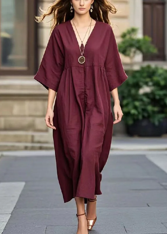 Plus Size Mulberry Oversized Cotton Long Dress Bracelet Sleeve Tunics Sophisticated sleek