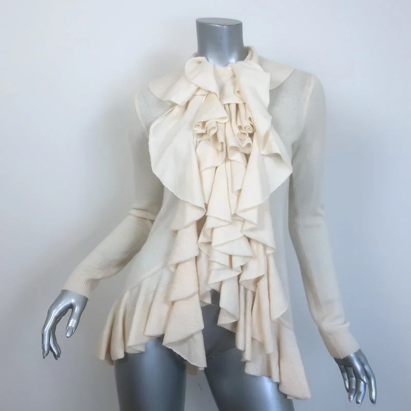 Polo Ralph Lauren Ruffled Cashmere Cardigan Ivory Size Small Solid Color Striped Floral Print