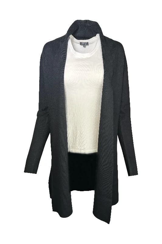 Pure Amici Open Cardigan CS926 | Black Real Fur Shearling Chenille