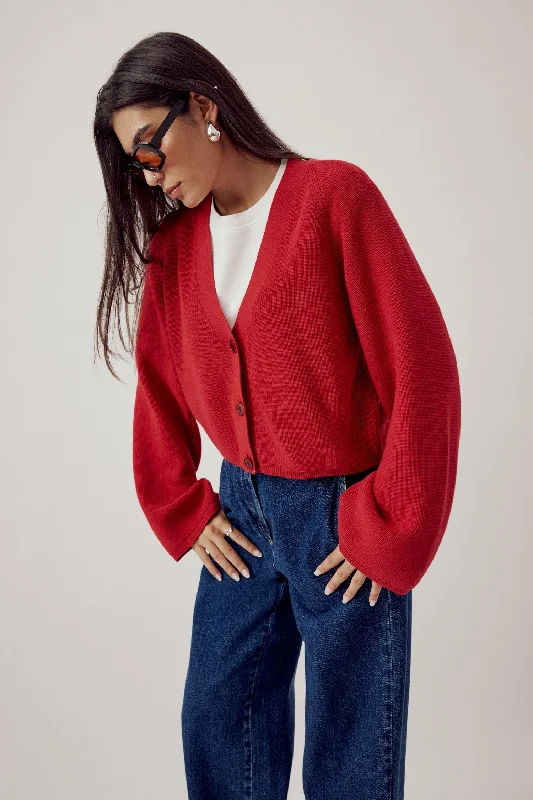 Samantha Cropped Cardigan Red Modern Contemporary chic