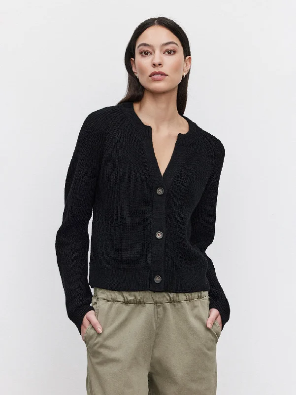 Shayla Cardigan - Black Silk Blend Satin Velvet