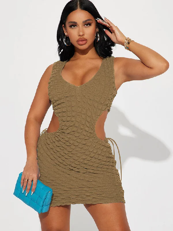 Sleeveless Cut Out Bubble Bodycon Mini Dresses Tunics Corduroy durable