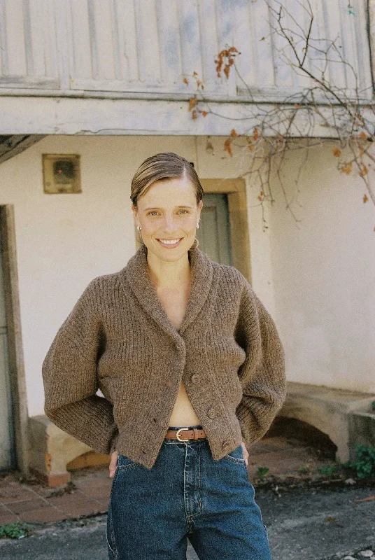 Sloan Cardigan, Alpaca Blend, Bark Real Fur Shearling Chenille