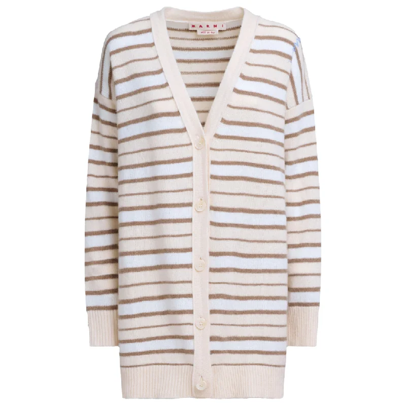 Stripe Cashmere Cardigan Slim Fit Regular Fit Oversized