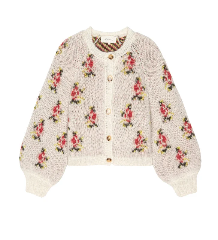 The Carousel Cardigan in Cream Heirloom Rose Thin Thick Dense