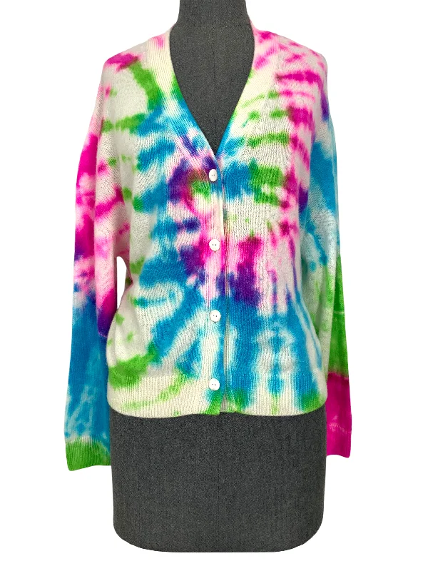 The Elder Statesman Tie Dye Cashmere Cardigan Size S Tailored Straight A-Line