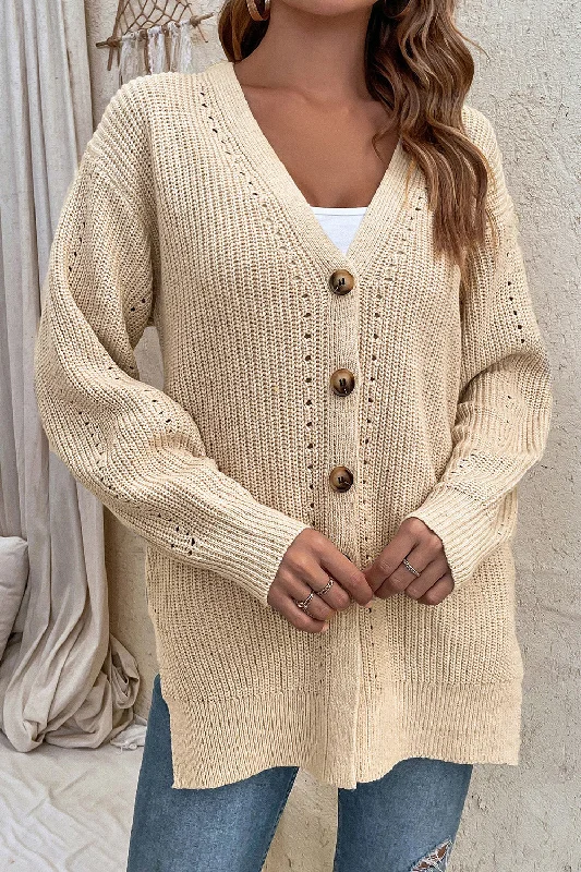 V-Neck Openwork Long Sleeve Cardigan Casual Formal Business