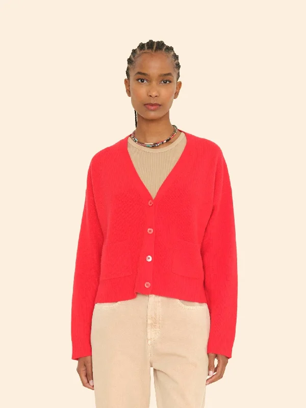 Cardigan X9mrs002 Trudie Cardigan Red-Robin Layered Multi-layer Single Layer