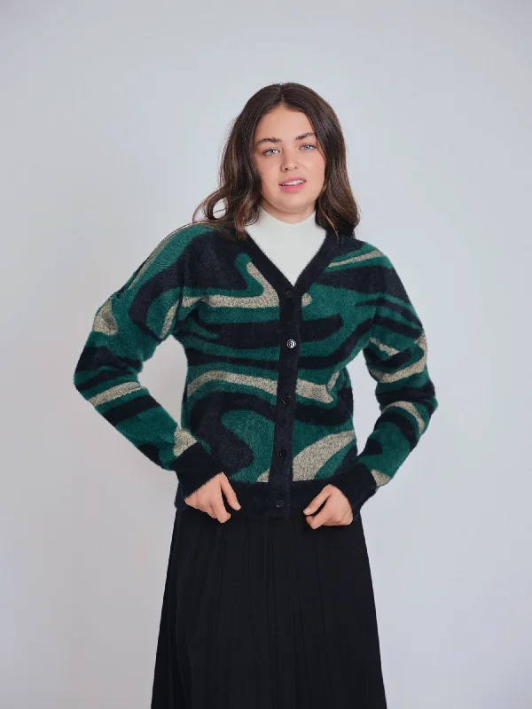 Yal Mohair Abstract Cardigan Tailored Straight A-Line