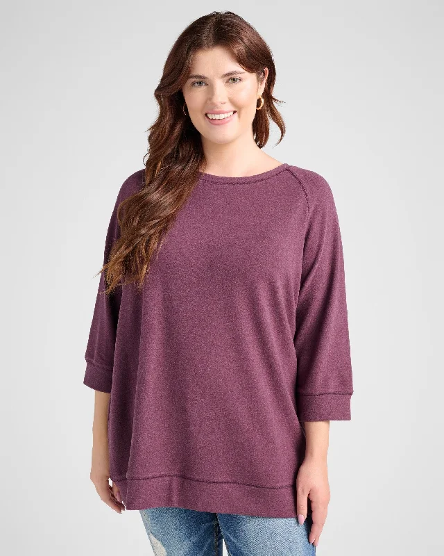 Plus Size 3/4 Sleeve Plush Crew Neck Pullover Tunic Soft Wool Sweater