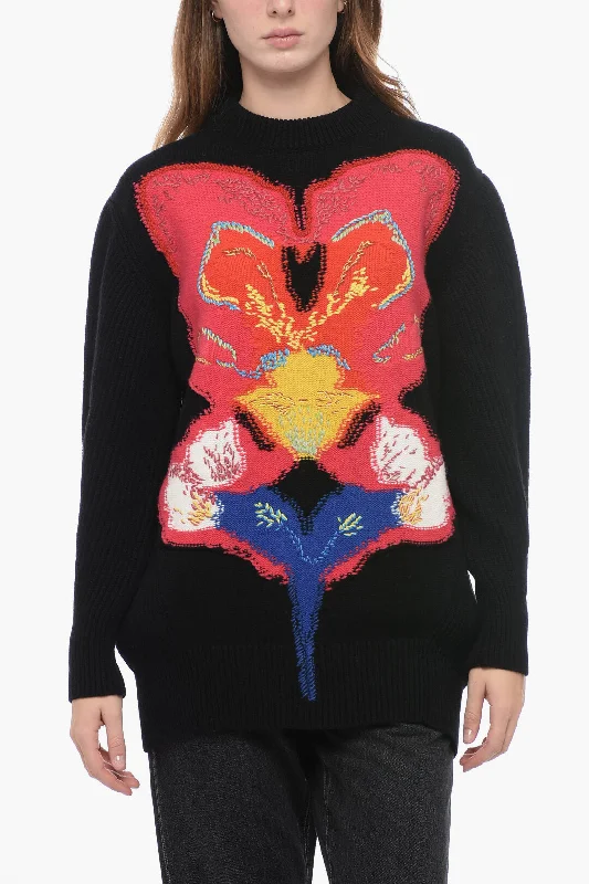 Alexander McQueen Ribbed Oversized Pullover with Embroidered Detailing Fleece Warm Pullover