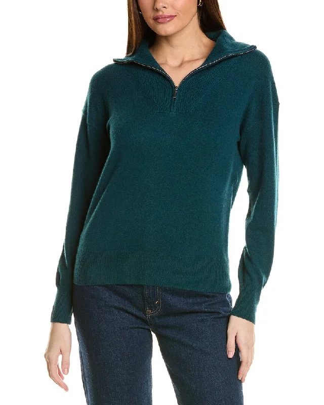 Amicale Cashmere Rib Detail 1/4-Zip Cashmere Pullover Slim Sleeve Pullover