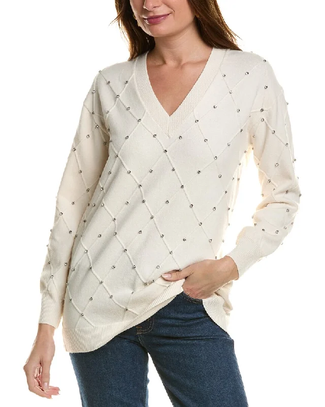 Anne Klein Embellished Pullover Batwing Sleeve Top