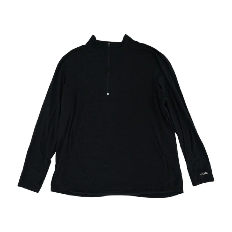 Black Solid 1/4 Zip Pullover Ruffled Neck Pullover