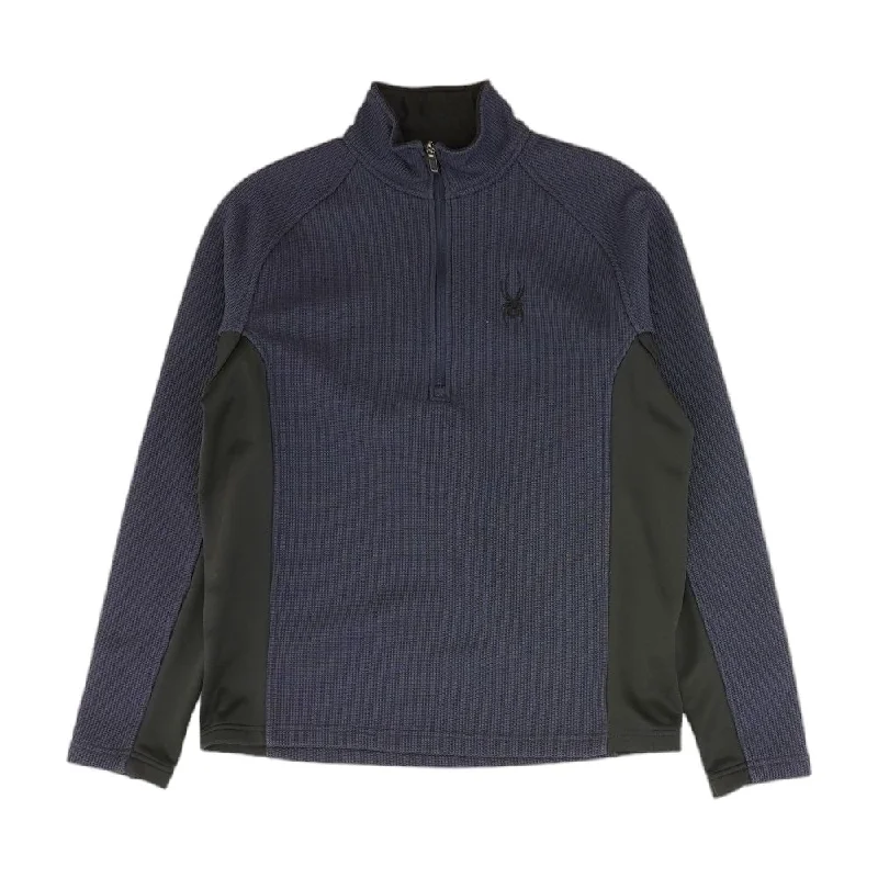 Blue Solid 1/4 Zip Pullover Deep Neck Pullover