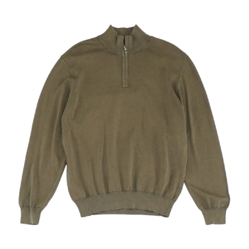 Brown Solid 1/4 Zip Pullover Cowl Neck Pullover