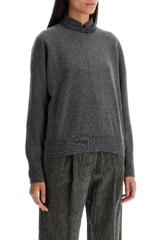 Brunello Cucinelli "pullover With Precious Rib Open Neck Pullover