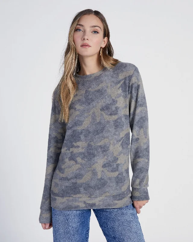 Brushed Crew Neck Camo Pullover Hooded Pullover Sweater