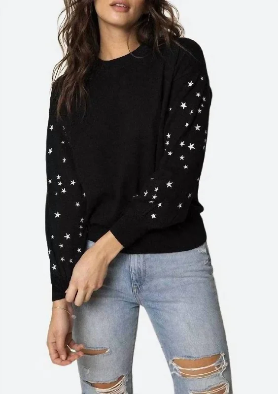 Celeste Embroidered Star Pullover In Black Long Bell Sleeve