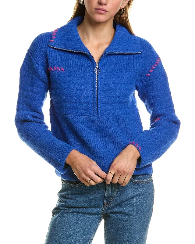 Central Park West Livi Wool-Blend 1/2-Zip Pullover Keyhole Neck Pullover