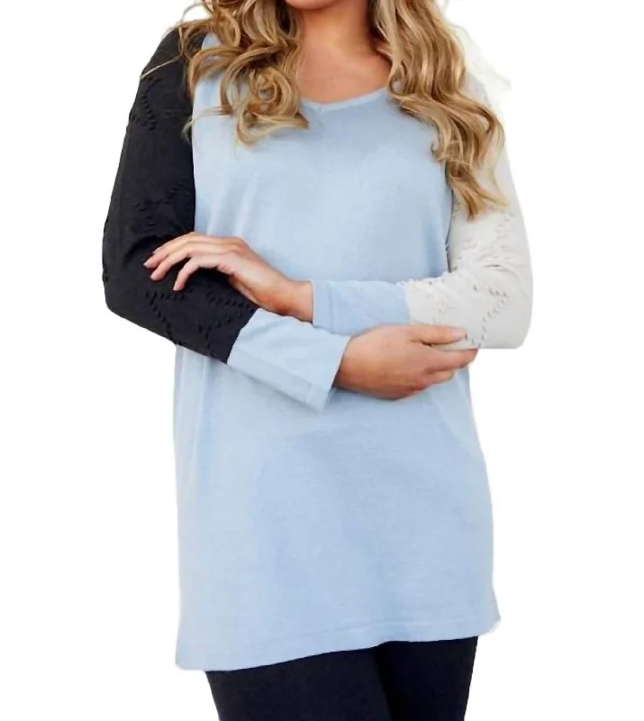 Color Block V-Neck Pullover In Ice Combo Port Neck Pullover