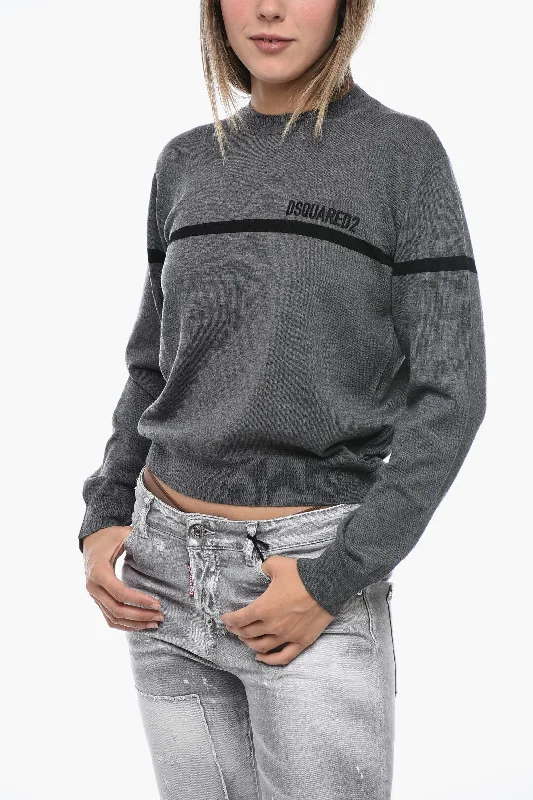 Dsquared2 Virgin Wool Pullover with Embroidered Logo Turtleneck Warm Pullover