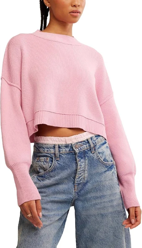 Easy Street Crop Pullover In Lollipop Surplice Neck Pullover