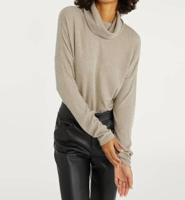 Find Me Lounging Tunic Pullover In Heather Truffle Polo Neck Sweater