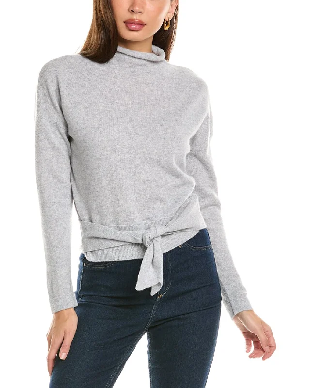 Forte Cashmere Tie-Front Cashmere Pullover Notched Neck Pullover