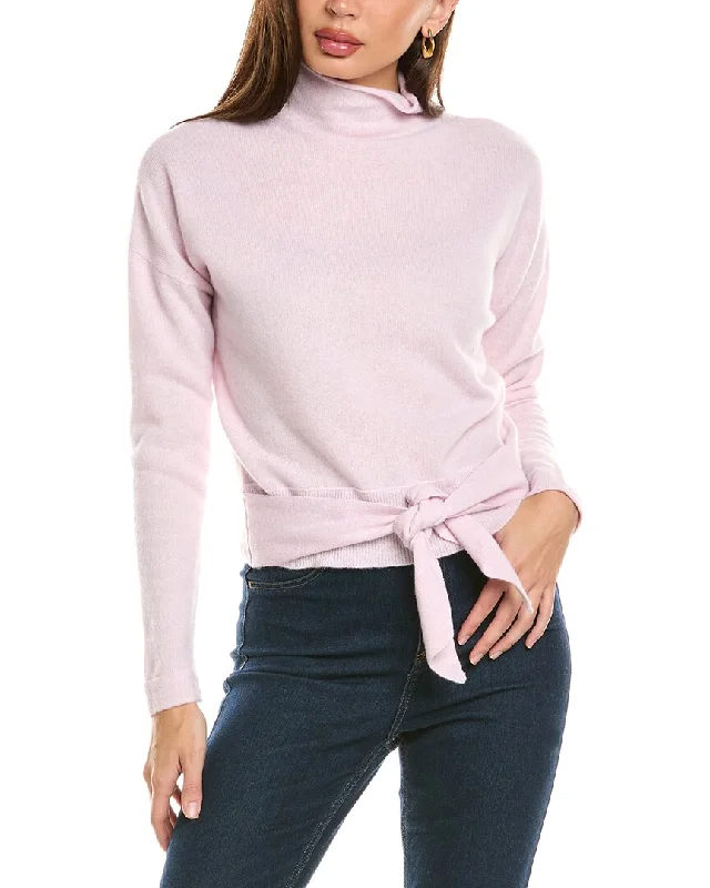 Forte Cashmere Tie-Front Cashmere Pullover Oblong Neck Pullover