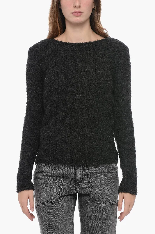 Gentryportofino Bouclè Wool Pullover with Wide Neckline Spaghetti Sleeve Top