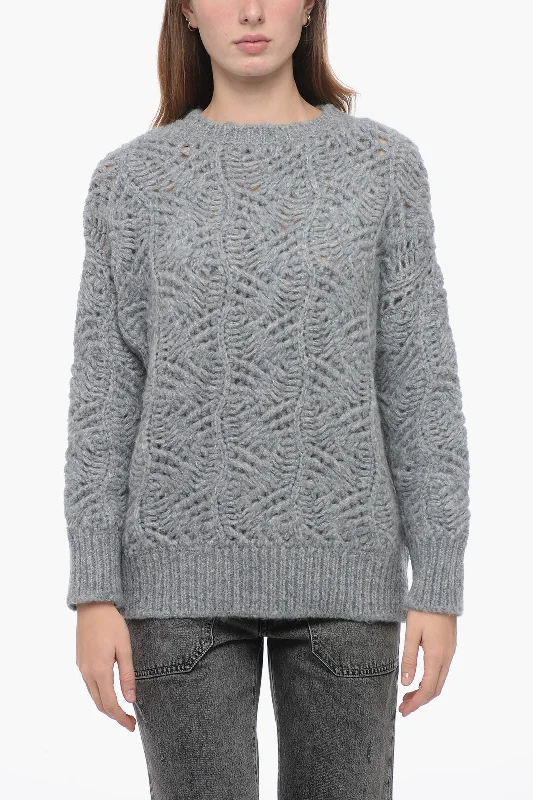 Gentryportofino Fleecy Effect Pullover with Openwork Motif Slim Sleeve Pullover