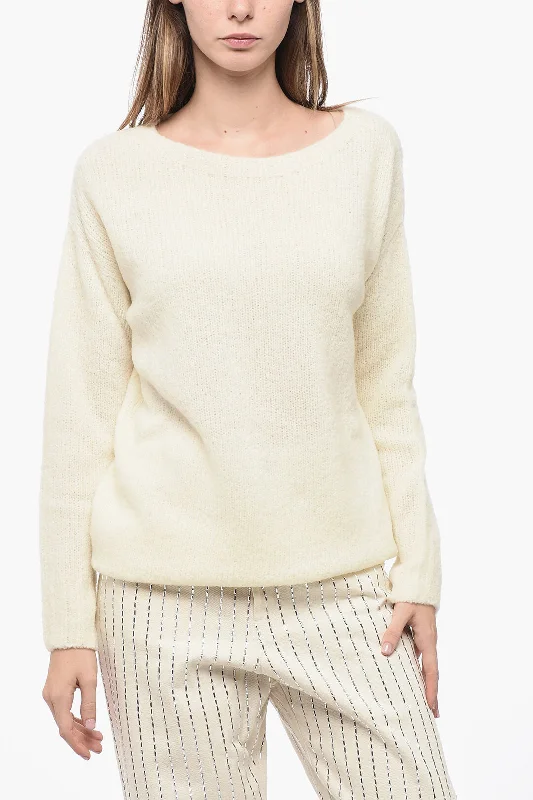 Gentryportofino Virgin Wool Blended Pullover with Wide Neckline Short Sleeve Top