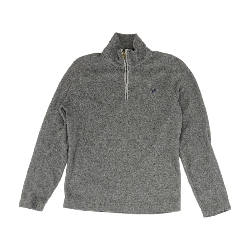 Gray Solid 1/4 Zip Pullover Sarouel Sleeve Pullover