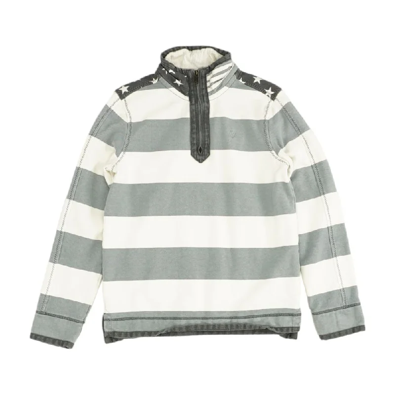 Gray Striped 1/4 Zip Pullover dolman Sleeve Top