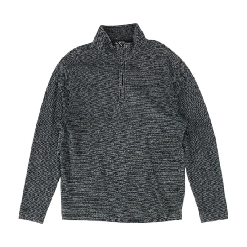 Gray Striped 1/4 Zip Pullover Mock Neck Pullover