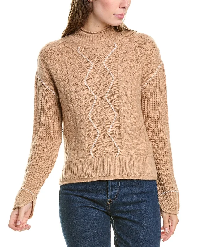 Hannah Rose Whipstitch Cable Wool & Cashmere-Blend Pullover Box Sleeve Comfort