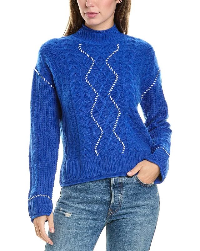 Hannah Rose Whipstitch Cable Wool & Cashmere-Blend Pullover Boyleg Sleeve Pullover